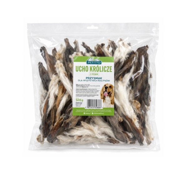 PETITTO Rabbit ear with fur Mono - dog treat - 500g