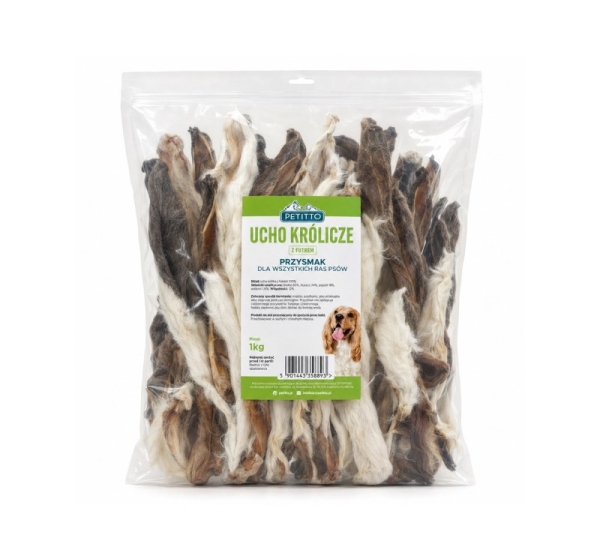 PETITTO Rabbit ear with fur Mono - dog treat - 1kg