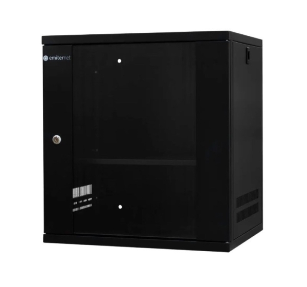 EMITERNET Light, undivided hanging cabinet 19'' 12U, sheet metal/glass doors, 550×450×590mm width/depth/height. EM/SH02B5412-08