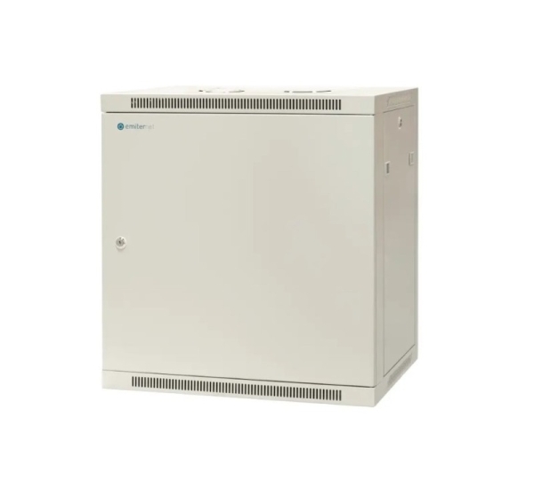 EMITERNET Single wall-mounted cabinet 19'' 12U, full sheet metal door, 600×450×635mm width/depth/height. EM/AP6412-B