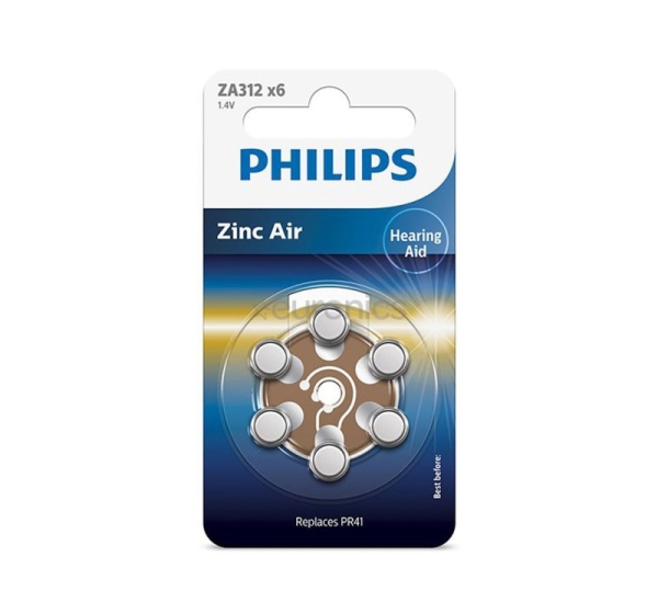 Philips Zinc Air, ZA312/PR41, 1.4V, 6gb. - Baterijas