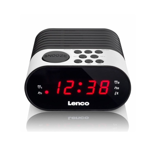 Lenco radio pulkstenis, ar dubultā modinātāja funkciju, balts