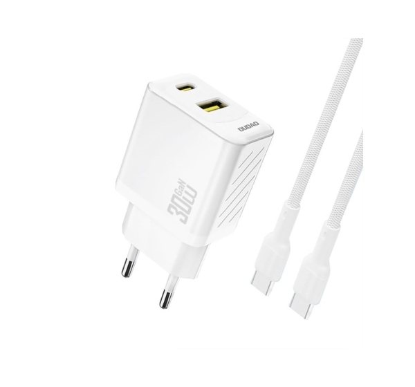 Dudao   Dudao A27TCEU PD 30W GaN USB-A USB-C Wall Charger with USB-C Cable - White