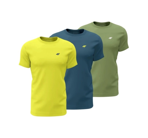 Koszulka męska 4F M4217 3 pak żółta, niebieska, zielona 4FWSS26TTSHM4217 90S 3XL
