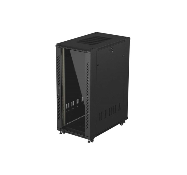 19" 27U 600 × 1000 BLACK FLOOR-STANDING RACK CABINET WITH GLASS DOOR, LANBERG (FLAT PACK)