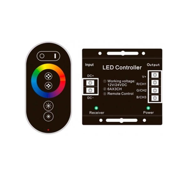 RGB LED lentes kontrolieris ar pulti 12-24V, 216W