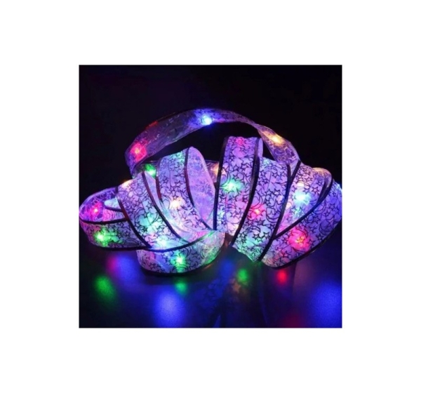 Ziemassvētku iekštelpu zelta virtene 10m, daudzkrāsaina, uz baterijām, IP20, 100 LED