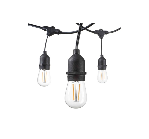 LED āra dārza 10m virtene dārzam un terasēm E27 spuldzēm, 20 patroni spuldzēm, solis 50 cm, bez spuldzēm