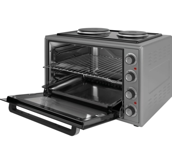 Electric oven with hotplates, 65L, 2000W, hotplates 1000+1500W, gray, 70550, ELITE