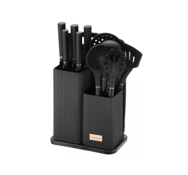 Set of kitchen utensils, knives, tools and cutting board, black, Klausberg KB 7835