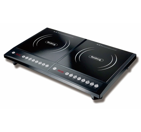 Double induction hob Rosberg R51445JD, 2000W+2000W, Crystal plates, Black