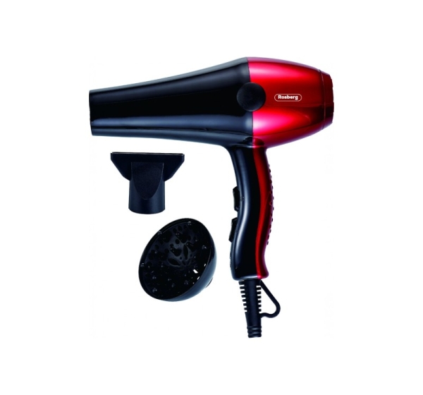 Rosberg 5R51100SDR hair dryer with diffuser, 2000W, 3 temperature settings, 2 speeds, Black/Red