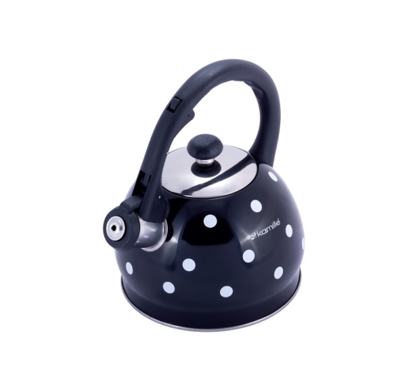 Stainless steel kettle with whistle, 2.0 L (black), 1070 BL, Kamille