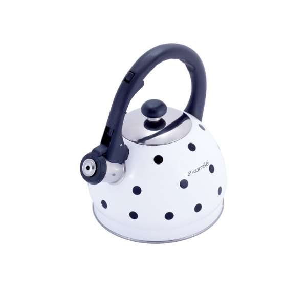 Stainless steel kettle with whistle, 2.0 L (white), 1070 WH, Kamille