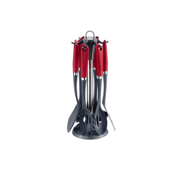 7-piece kitchen utensil set, red matte, incl. stand, 47002, Michelino