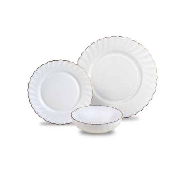 MARIGOLD plate set, 18 pieces, opal white with gold, KINGHoff KH 1921