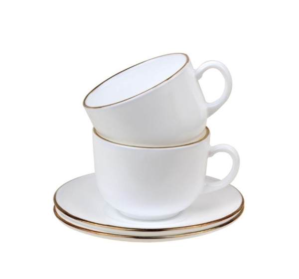 Cup set, 210ml, 12 pieces, round, opal white with gold, KINGHoff KH 1929