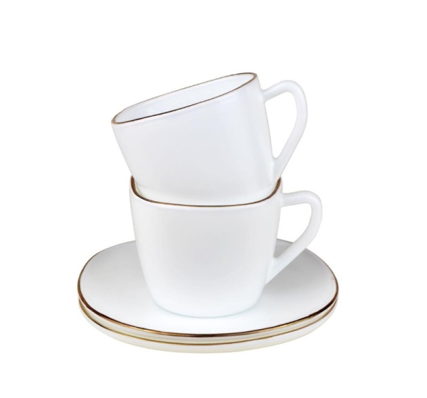 Cup set, 220ml, 12 pieces, square, opal white with gold, KINGHoff KH 1930