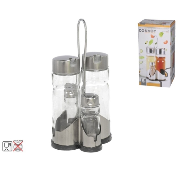 5 daļu eļļas un etiķa dozatoru komplekts, 22 × 10 × 10 cm, KITCHEN&GO
