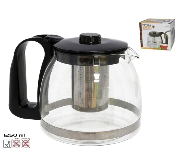 Glass Teapot With Filter, 1250 ML. Herbal, 13 X 14 X 19 cm, KITCHEN&GO