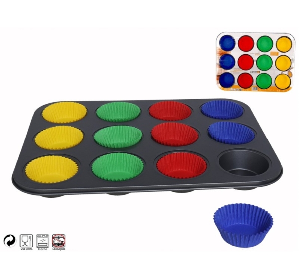 12-Cup Muffin baking form with Paper Liners, 3 X 27 X 35 Cm, KITCHEN&GO