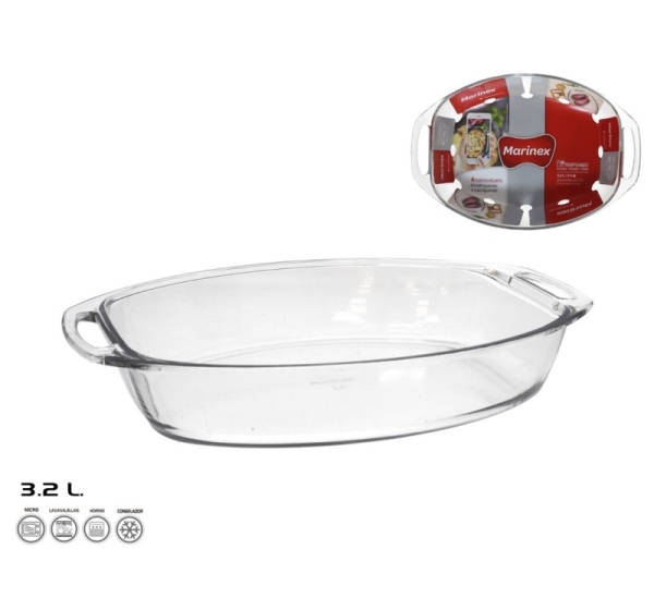 Oval Glass Baking Dish 36X24X7Cm 3.2L, MARINEX. Made in Brasil