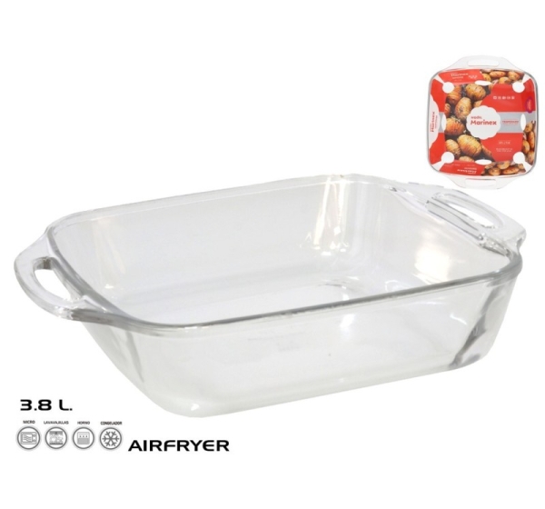 Large 3.8L Square Baking Pan, 7 X 34,5 X 28 Cm, MARINEX. Made in Brasil