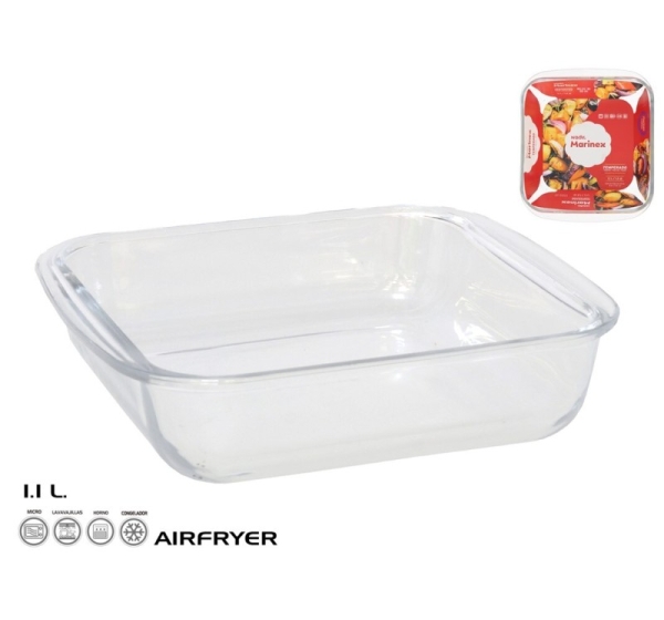 Square Glass Baking Dish 20.5X18X5 Cm 1.1L, MARINEX . Made in Brasil