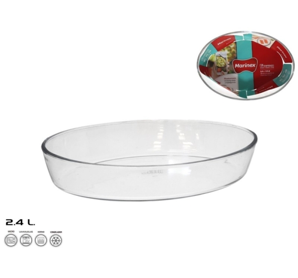 Ovāls stikla cepamtrauks 30x21x6 cm 2,4 l, MARINEX. Ražots Brazīlijā