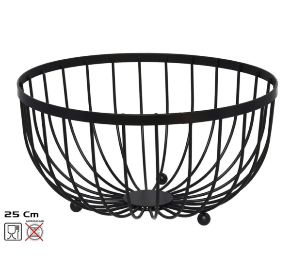 Black Metal Fruit Bowl 25X25X13Cm, KITCHEN&GO