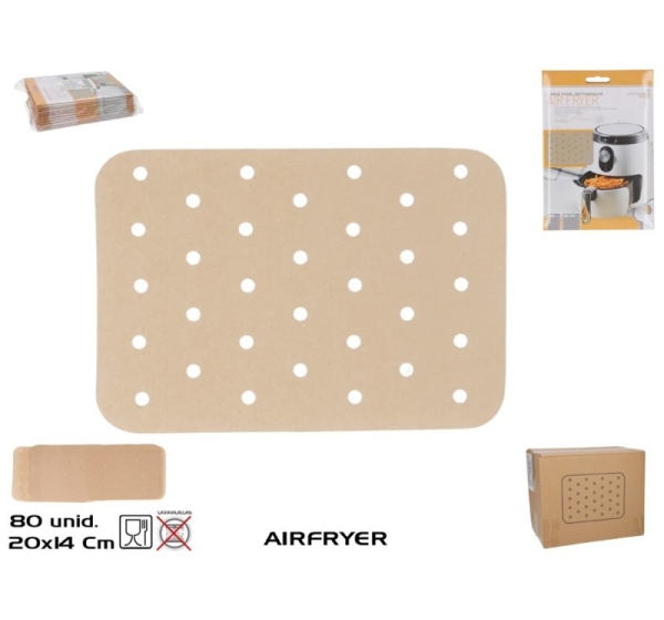 Rectangular Paper Base for air fryer X80, 20X14Cm, KITCHEN&GO