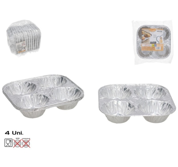 Aluminum baking tins X4, 3 X 15,5 X 15,5 Cm, KITCHEN&GO