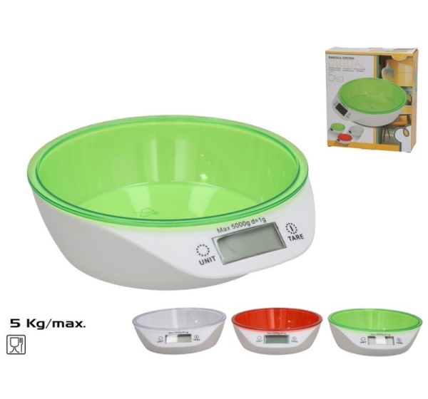 Digital Kitchen Scale 5 kg, 18,5 x 20,5 x 6 cm, 3 Assortments, KITCHEN&GO