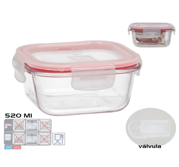 520 ml Square Lunch Box, 6,5 x 14 x 14 cm, KITCHEN&GO