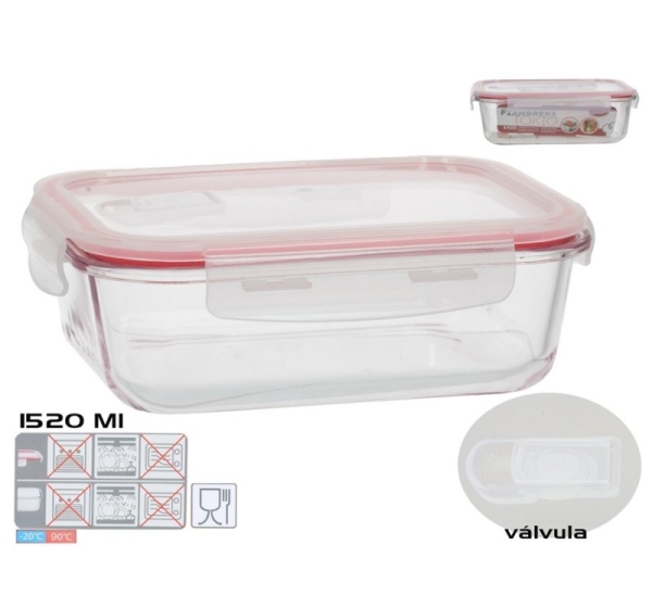 1520 ml Rectangular Lunch Box, 7,5 x 22,5 x 17,5 cm, KITCHEN&GO