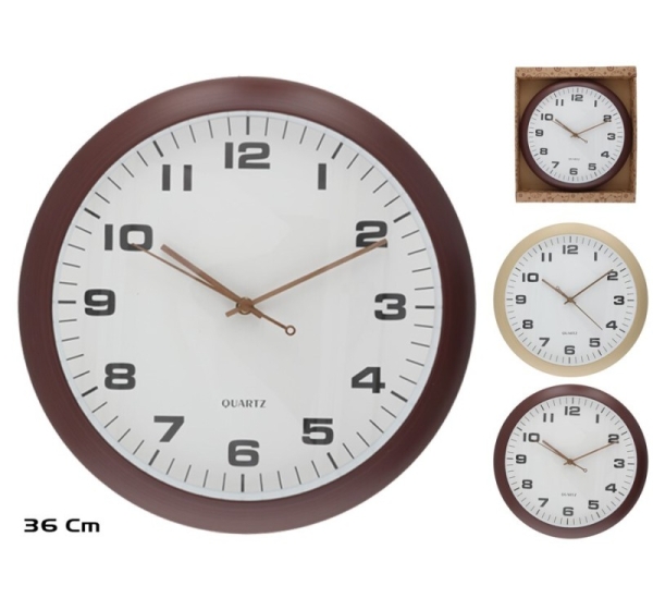 Wood Effect Wall Clock 36 cm, 2 Assorted, 36 x 36 x 4,5 cm, DECORLIFE