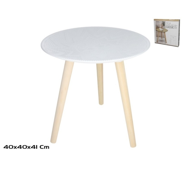 Wood Table 40 x 41 cm, White, DECORLIFE