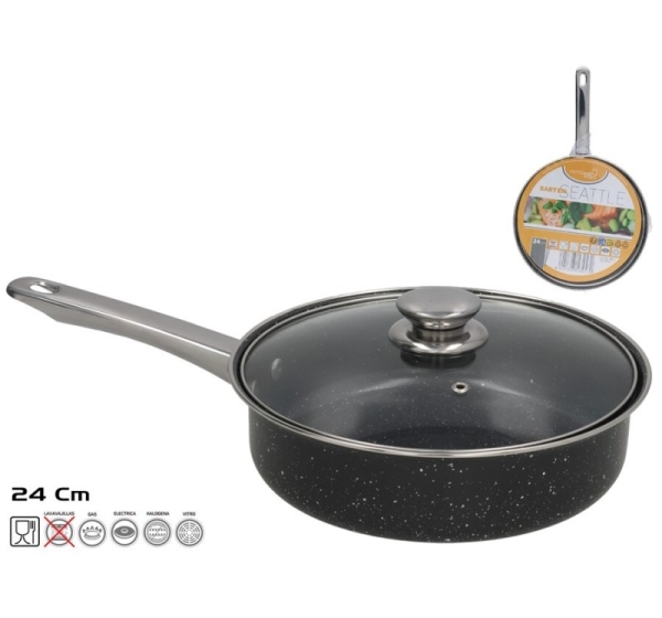 Frying Pan With Lid 24 cm, 24x39.5x10 cm, KITCHEN&GO