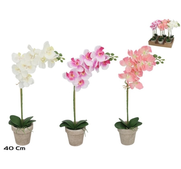 Искусственная орхидея в горшке 40 см, 3 дизайна, 9x25x40 см, LITO