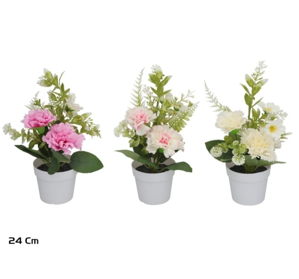 Artificial Carnation Mix Pot 24 cm, 26x18x24 cm, LITO