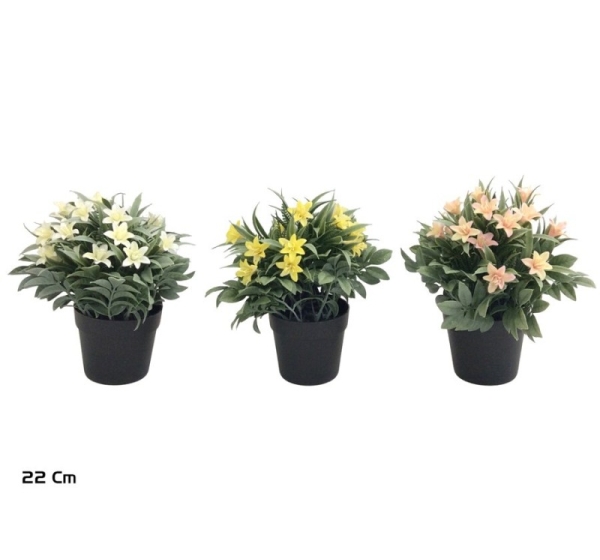 Artificial Lilies Herbs Pot 22 cm, 15x15x22 cm, LITO