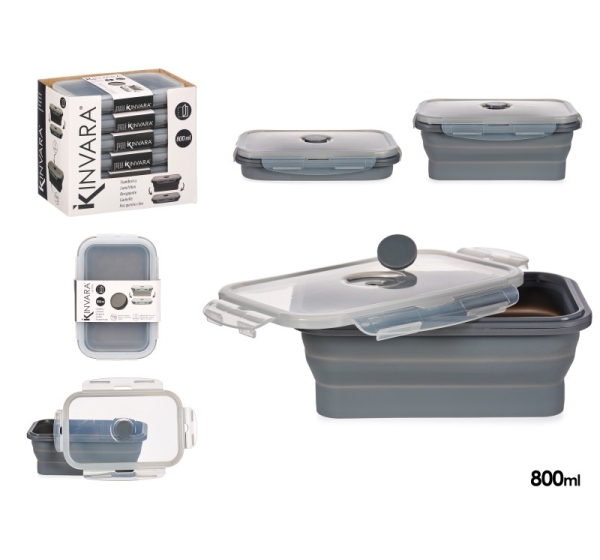 Rectangular silicone lunchbox, 800 ml, anthracite, 3×18×12.5 cm, 81608, Kinvara