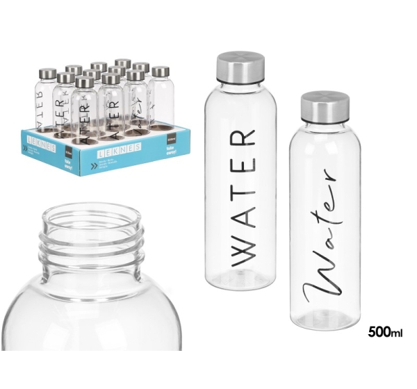 Water bottle, transparent, 500 ml, assort 2, 21×6.5×6.5 cm, 10515, Leknes