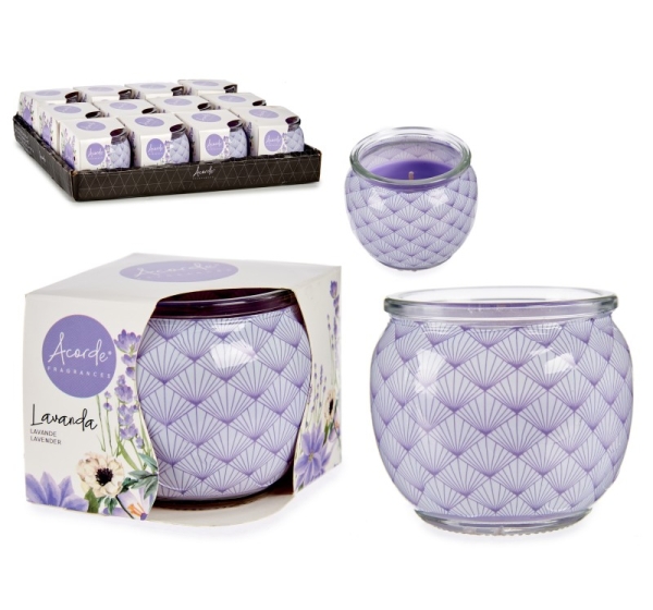 Aromātiskā svece stikla traukā, lavanda, 6.3×7.5×7.5 cm, 13570, Acorde