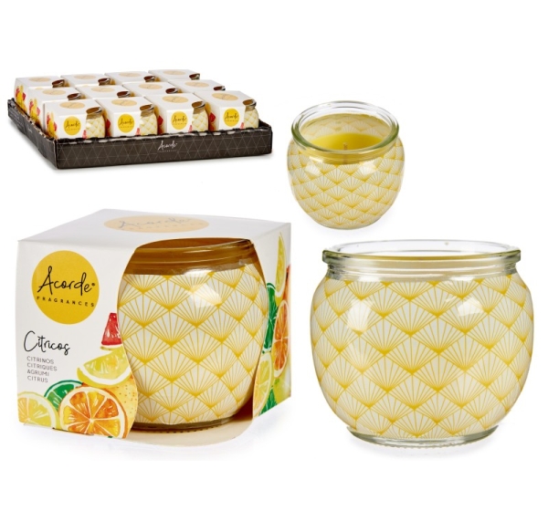 Candle in glass container, citrus, 6.3×7.5×7.5 cm, 13576, Acorde