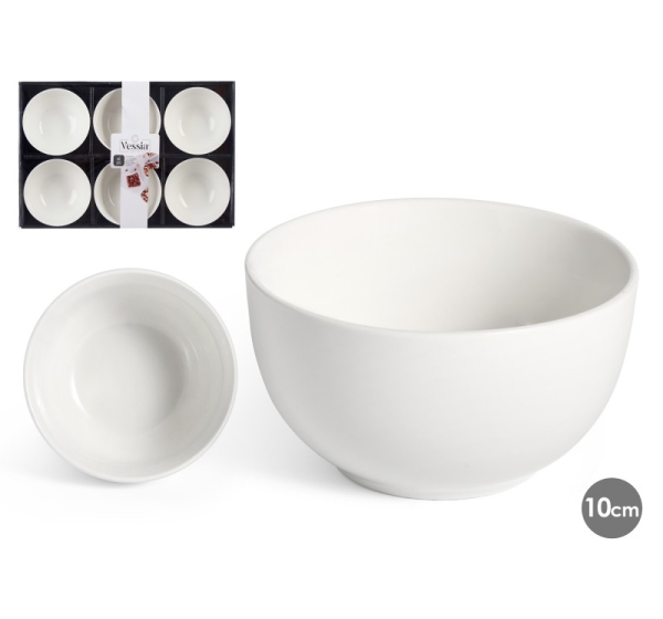 Set of 6 white porcelain bowls 10 cm, 86527, Vessia