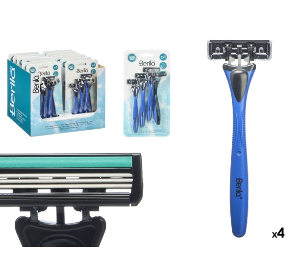 Set of 4 razors with 3 blades, blue, 21×11×4.5 cm, 12208, Berilo