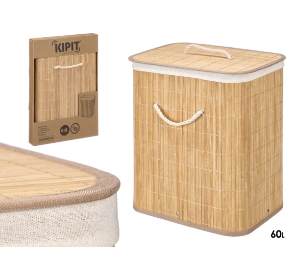 Rectangular natural bamboo basket, 60 L, 50×40×30 cm, 13070, Kipit