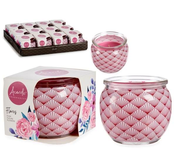 Aromātiskā svece stikla traukā, griezti ziedi, 6.3×7.5×7.5 cm, 13574, Acorde