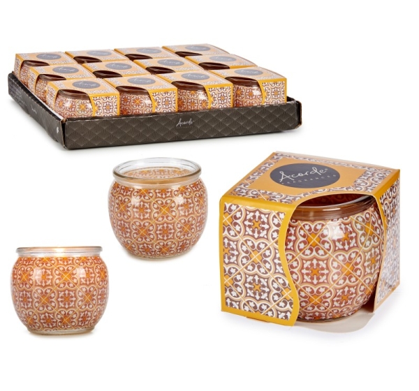 Oriental tea candle in glass container, 6.3×7.5×7.5 cm, 21162, Acorde
